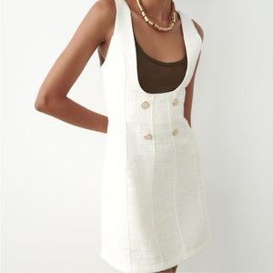 Zara White Textured Jewel Button Pinafore Dress Size Medium NWT